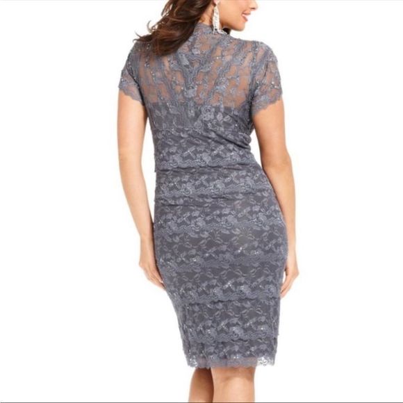 Marina Lace Sequined Stretch Body Con Formal Dress Size 22W - Picture 2 of 14